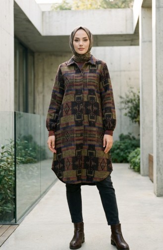 سترة شتوية منقوشة بأزرار على طراز الحطاب 2503-03 لون خردلي بنفسجي 2503-03