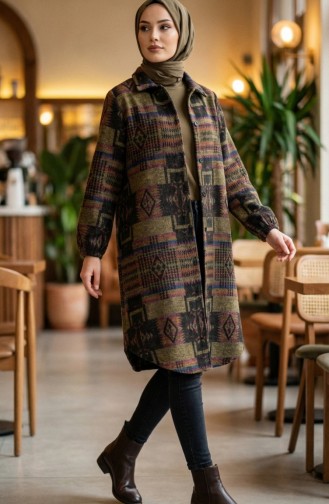 سترة شتوية منقوشة بأزرار على طراز الحطاب 2503-03 لون خردلي بنفسجي 2503-03