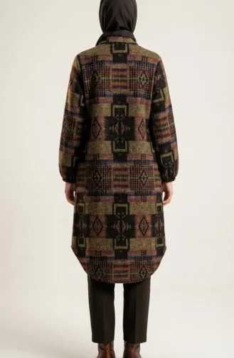 Tunique D`hiver De Bûcheron à Boutons à Motifs 2503-03 Violet Moutarde 2503-03