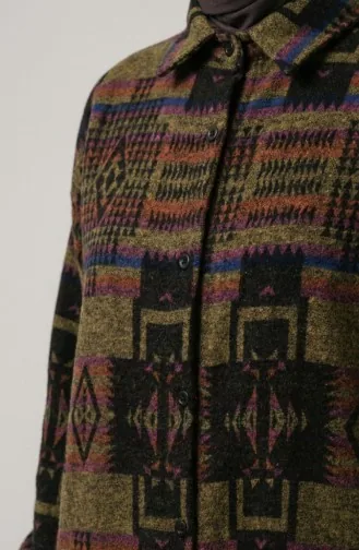 Tunique D`hiver De Bûcheron à Boutons à Motifs 2503-03 Violet Moutarde 2503-03