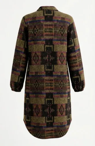 Tunique D`hiver De Bûcheron à Boutons à Motifs 2503-03 Violet Moutarde 2503-03