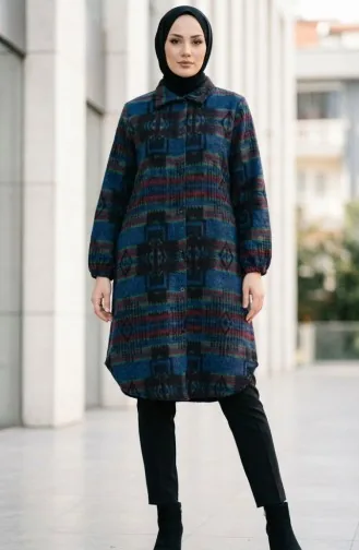 Tunique D`hiver De Bûcheron à Boutons à Motifs 2503-04 Bleu Marine/Bordeaux 2503-04