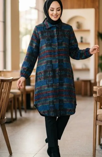 Tunique D`hiver De Bûcheron à Boutons à Motifs 2503-04 Bleu Marine/Bordeaux 2503-04