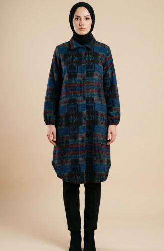 سترة شتوية منقوشة بأزرار على طراز الحطاب 2503-04 أزرق داكن/عنابي 2503-04