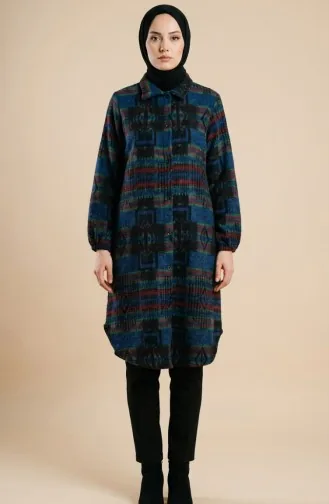 Tunique D`hiver De Bûcheron à Boutons à Motifs 2503-04 Bleu Marine/Bordeaux 2503-04