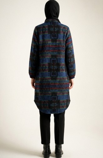 سترة شتوية منقوشة بأزرار على طراز الحطاب 2503-04 أزرق داكن/عنابي 2503-04