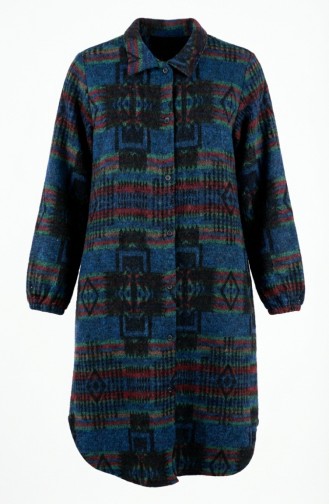 سترة شتوية منقوشة بأزرار على طراز الحطاب 2503-04 أزرق داكن/عنابي 2503-04