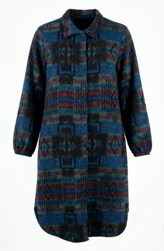 Tunique D`hiver De Bûcheron à Boutons à Motifs 2503-04 Bleu Marine/Bordeaux 2503-04