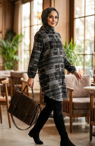 سترة شتوية منقوشة بأزرار على طراز الحطاب 2503-05 رمادي بني فاتح 2503-05