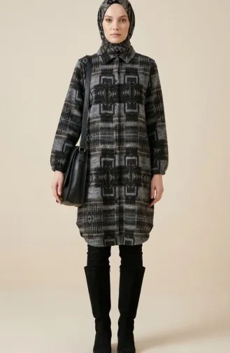 Gemusterte Geknöpfte Holzfäller-Wintertunika 2503-05 Grau Hellbraun 2503-05