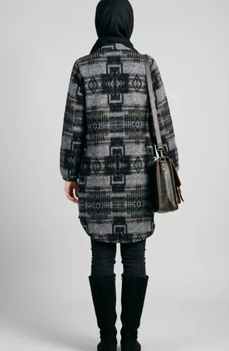 Gemusterte Geknöpfte Holzfäller-Wintertunika 2503-05 Grau Hellbraun 2503-05