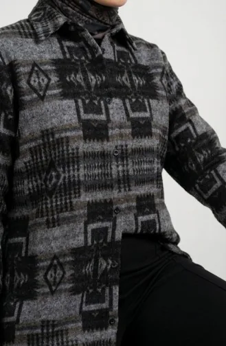 Gemusterte Geknöpfte Holzfäller-Wintertunika 2503-05 Grau Hellbraun 2503-05