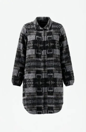 Gemusterte Geknöpfte Holzfäller-Wintertunika 2503-05 Grau Hellbraun 2503-05