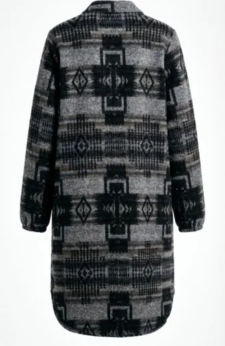 Gemusterte Geknöpfte Holzfäller-Wintertunika 2503-05 Grau Hellbraun 2503-05