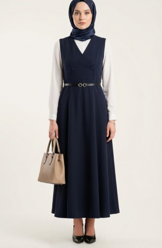 Kurzarm-Westenkleid Mit Knöpfen Und Gürtel Modell 5095-01 Marineblau 5095-01