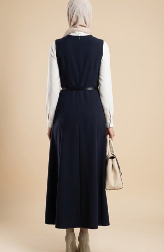 Kurzarm-Westenkleid Mit Knöpfen Und Gürtel Modell 5095-01 Marineblau 5095-01