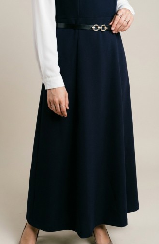 Kurzarm-Westenkleid Mit Knöpfen Und Gürtel Modell 5095-01 Marineblau 5095-01