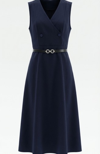 Kurzarm-Westenkleid Mit Knöpfen Und Gürtel Modell 5095-01 Marineblau 5095-01