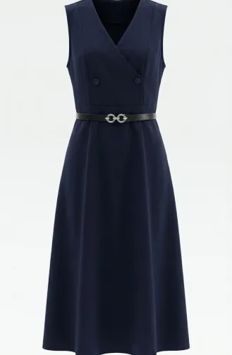 فستان صدرية بأكمام قصيرة وأزرار وحزام، لون كحلي 5095-01 5095-01