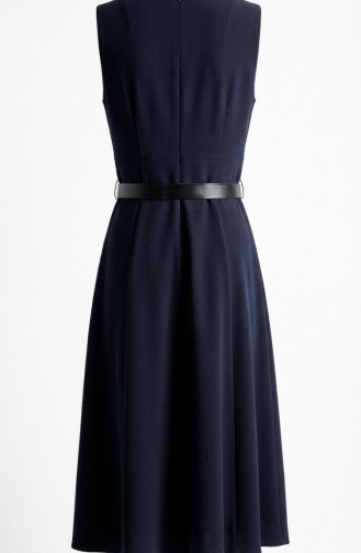 Kurzarm-Westenkleid Mit Knöpfen Und Gürtel Modell 5095-01 Marineblau 5095-01