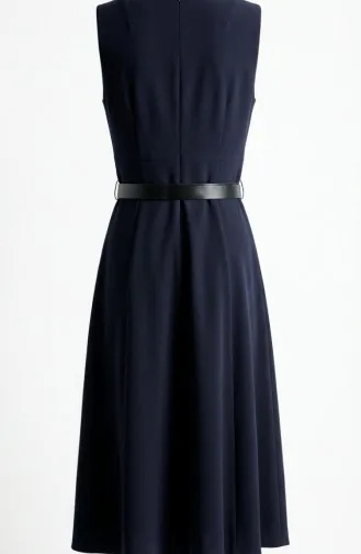 فستان صدرية بأكمام قصيرة وأزرار وحزام، لون كحلي 5095-01 5095-01