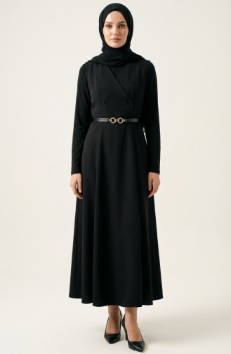 Robe Gilet à Manches Courtes Boutonnée Et Ceinture 5095-02 Noir 5095-02