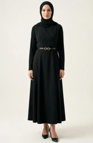 Robe Gilet à Manches Courtes Boutonnée Et Ceinture 5095-02 Noir 5095-02