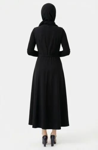 Robe Gilet à Manches Courtes Boutonnée Et Ceinture 5095-02 Noir 5095-02