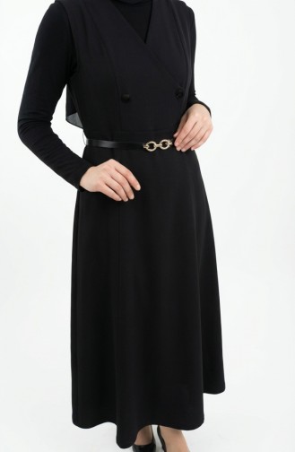 Robe Gilet à Manches Courtes Boutonnée Et Ceinture 5095-02 Noir 5095-02