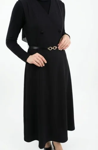 Robe Gilet à Manches Courtes Boutonnée Et Ceinture 5095-02 Noir 5095-02