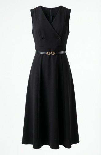 Robe Gilet à Manches Courtes Boutonnée Et Ceinture 5095-02 Noir 5095-02