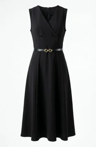 Robe Gilet à Manches Courtes Boutonnée Et Ceinture 5095-02 Noir 5095-02