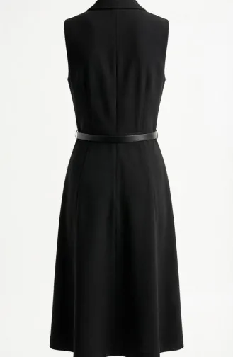 Robe Gilet à Manches Courtes Boutonnée Et Ceinture 5095-02 Noir 5095-02