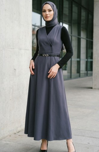 Robe Gilet Boutonnée à Manches Courtes Et Ceinture 5095-03 Anthracite 5095-03