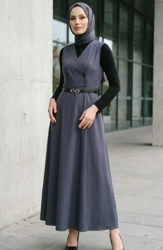 Robe Gilet Boutonnée à Manches Courtes Et Ceinture 5095-03 Anthracite 5095-03