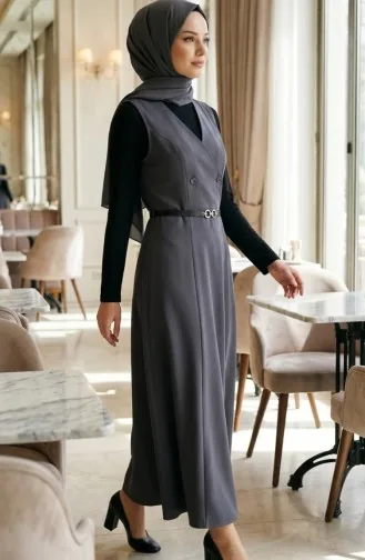 Robe Gilet Boutonnée à Manches Courtes Et Ceinture 5095-03 Anthracite 5095-03