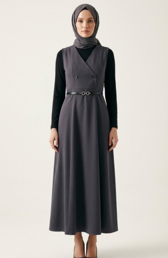 Robe Gilet Boutonnée à Manches Courtes Et Ceinture 5095-03 Anthracite 5095-03