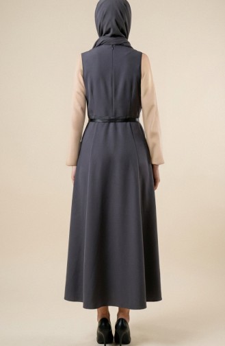 Robe Gilet Boutonnée à Manches Courtes Et Ceinture 5095-03 Anthracite 5095-03