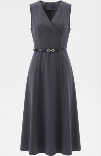 Robe Gilet Boutonnée à Manches Courtes Et Ceinture 5095-03 Anthracite 5095-03