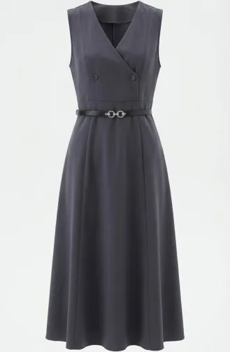 Robe Gilet Boutonnée à Manches Courtes Et Ceinture 5095-03 Anthracite 5095-03