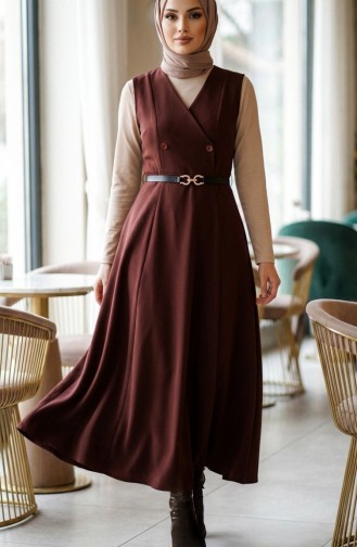 Kurzarm-Westenkleid Mit Knöpfen Und Gürtel Modell 5095-04 Braun 5095-04