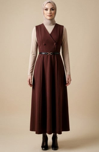 Kurzarm-Westenkleid Mit Knöpfen Und Gürtel Modell 5095-04 Braun 5095-04