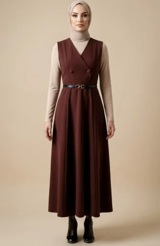 Robe Gilet Boutonnée à Manches Courtes Et Ceinture 5095-04 Marron 5095-04