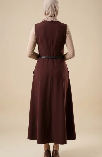 Robe Gilet Boutonnée à Manches Courtes Et Ceinture 5095-04 Marron 5095-04