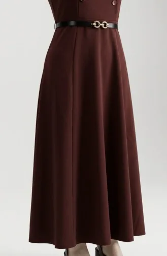 Robe Gilet Boutonnée à Manches Courtes Et Ceinture 5095-04 Marron 5095-04