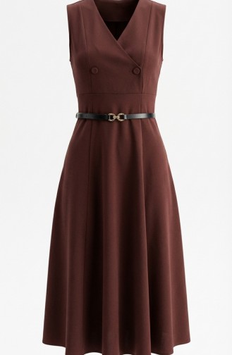 Kurzarm-Westenkleid Mit Knöpfen Und Gürtel Modell 5095-04 Braun 5095-04