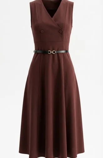 Robe Gilet Boutonnée à Manches Courtes Et Ceinture 5095-04 Marron 5095-04