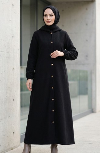 Manteau Long à Capuche En Cachemire Noir 0234-04 0234-04