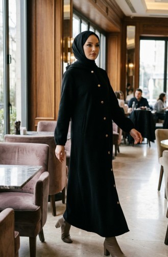 Manteau Long à Capuche En Cachemire Noir 0234-04 0234-04