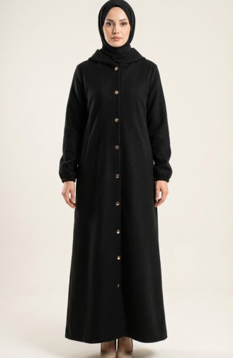 Manteau Long à Capuche En Cachemire Noir 0234-04 0234-04